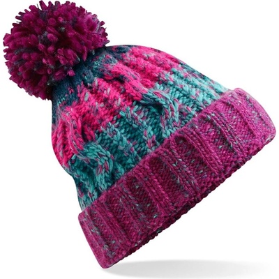 Beechfield Corkscrew Beanie s brmbolcom ružová-modrá