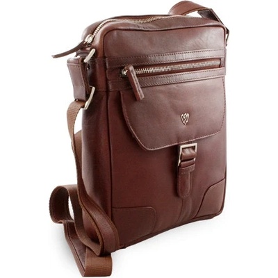 Hnědý pánský kožený zipový crossbag 215-1792-40
