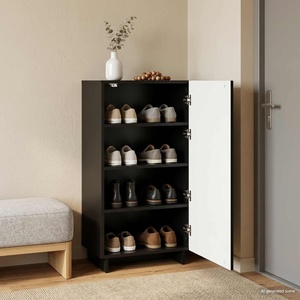 vidaXL Шкаф за обувки 48 x 38 x 87, 5 см Инженерно дърво Черно (8011667)