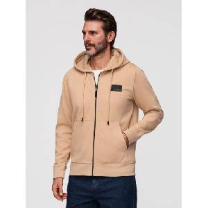 Ombre Clothing Мъжки суитшърт със цип с качулка и апликация - пясък V2 OM-SSZP-0256 Ombre Clothing Ombre Clothing | Bezhov | МЪЖЕ | S