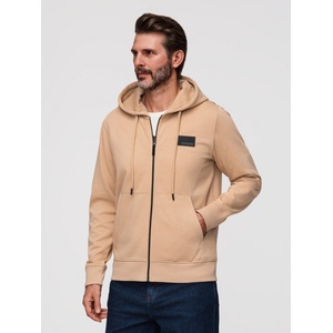 Ombre Clothing Мъжки суитшърт със цип с качулка и апликация - пясък V2 OM-SSZP-0256 Ombre Clothing Ombre Clothing | Bezhov | МЪЖЕ | S