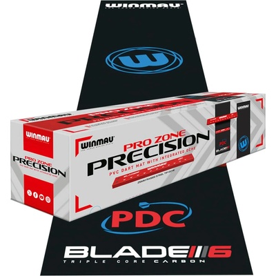 Koberec k terču na šípky Winmau Pro Zone Precision PVC čierny s červenou odhodovou lištou