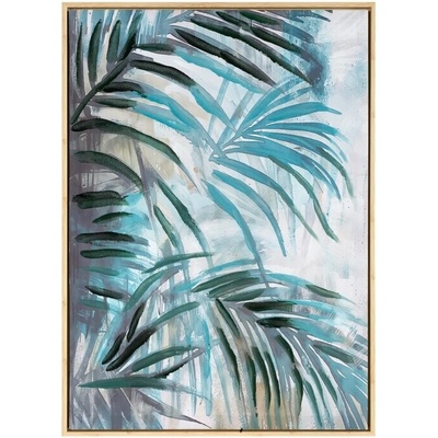 Ručne maľovaný obraz na plátne s motívom palmových listov 50x70cm - zelený