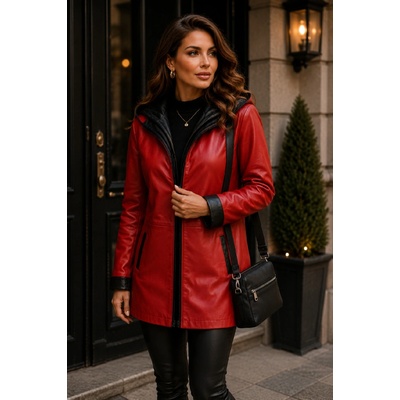 Max Original Leather Dámsky kožený polokabát JULIA hood Red