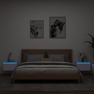 vidaXL Нощни шкафчета за стена с LED осветление, 2 бр, бели (836827)
