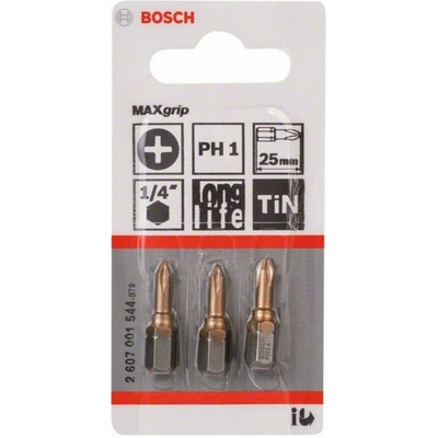 Skrutkovací bit Bosch Max Grip PH 1, 25 mm 3 ks 2607001544