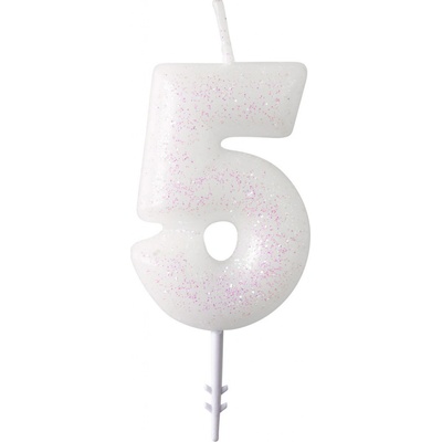 Narozeninová svíčka bílá se třpytkami "číslo 5", 4,5 cm