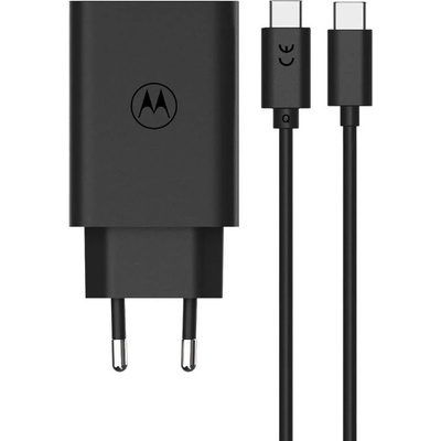 Motorola TurboPower USB-C PD Wall Charger 68W - захранване за ел. мрежа с USB-C изход с технология за бързо зареждане и USB-C към USB-C кабел (черен)