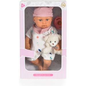 Moni Детска кукла Moni Toys - Lovely Baby Bear, 30 сm, с розова шапка (111797)