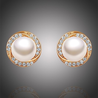 Éternelle Perlové náušnice se zirkony Celina Gold klipsy E1250-3215860001 Bílá/čirá