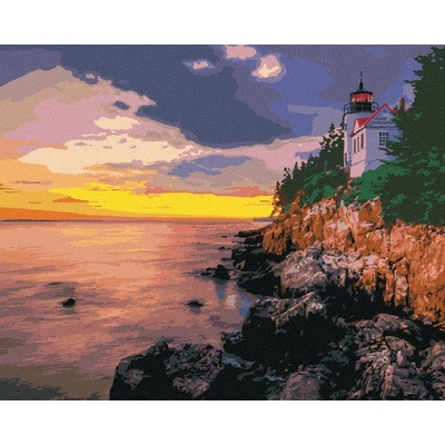Zuty Malování Podle Čísel Maják Na Útesu A Západ Slunce Usa Ted Davis 80 x 100 cm Plátno Rám