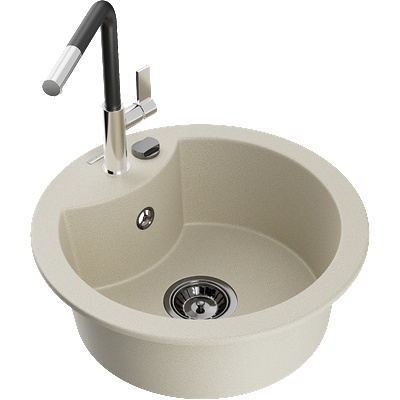 Mexen Diego гранитна мивка с 1 камера с кухненски смесител Flora, бежова (6512-69-670401-07-B)