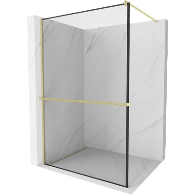 Mexen Kioto+ душ стена с рафт Walk-in 130 x 200 см, черна рамка, злато четкано - 800-130-121-55-70 (800-130-121-55-70)