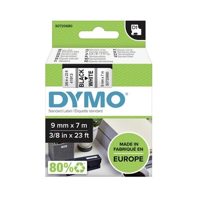Páska DYMO do tiskárny štítků, 40913, S0720680, černý tisk/bílý podklad, 7m, 9mm, D1