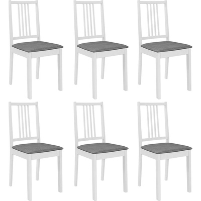 vidaXL Трапезни столове с тапицерия, 6 бр, бели, масивна дървесина (276406)