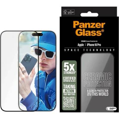 Panzer iPhone 16 Pro PANZERGLASS CERAMIC PROTECTION ULTRA-WIDE FIT протектор за екран 3D стъкло, керамика + рамка, BLACK 2854 (2854)