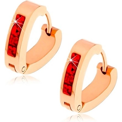 Šperky eshop ocelové náušnice zlaté barvy rubínově červený zirkonový proužek S75.19