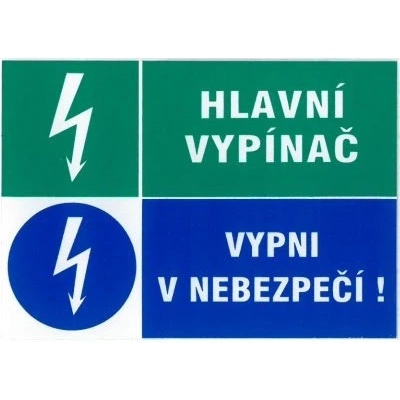 Hlavní vypínač vypni v nebezpečí 105x74mm - samolepka