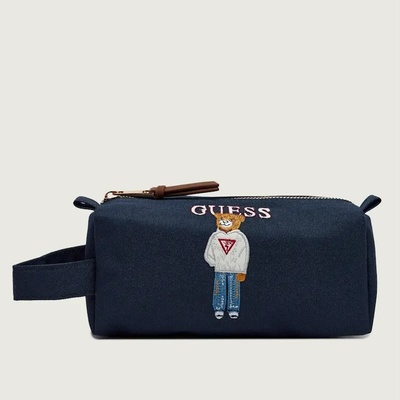 Guess Тъмно син несесер за момче с бродирано мече и надпис Guess