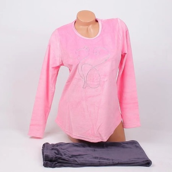 Image 1 of Плюшена пижама в розово и графитено с котка