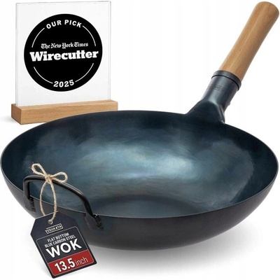 Wok z uhlíkové oceli YOSUKATA modrý 34 cm ploché dno