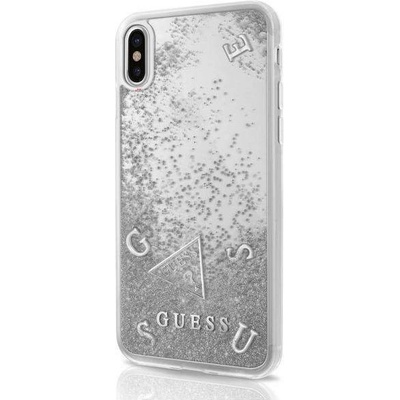 GUESS Glitter Hard Case - дизайнерски кейс с висока защита за iPhone X, iPhone XS (сребрист)