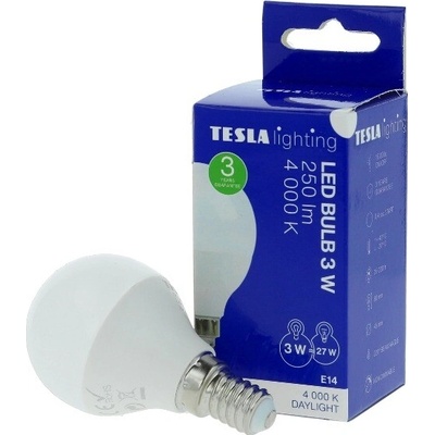 Tesla LED MINIGLOBE BULB, E14, 3 W, 250 lm, 4000 K denná biela MG140340-7