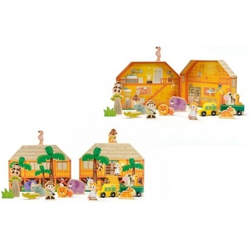 Teddies Safari/ZOO figurky dřevo + domeček