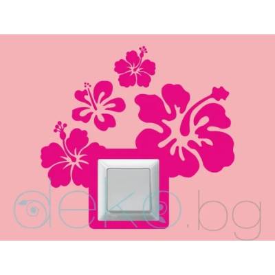 Орнамент с екзотични цветя за ел. ключ/контакт за стена (комплект 4 бр. ) (2038)