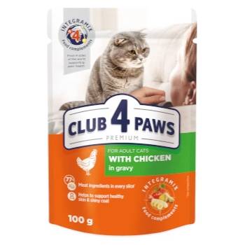 CLUB 4 PAWS Adult Cat Pouch Ckicken in Gravy - пауч за котки над 12 месеца с пиле в сос - 100гр