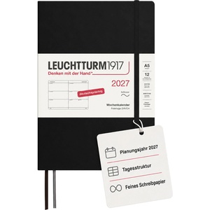 Leuchtturm1917 Weekly Calendar 2027 Medium (A5) - German, Black, Softcover, 145 x 210 mm, 12 months - January-December 2027, 1 week per double page, 80 g/m2 paper with high ink compatibility - 400126 (400126)