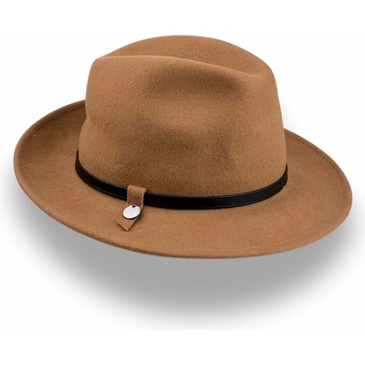 Krumlovanka & Complit plstěný klobouk Fedora s koženým páskem Co-P-21025 hnědý