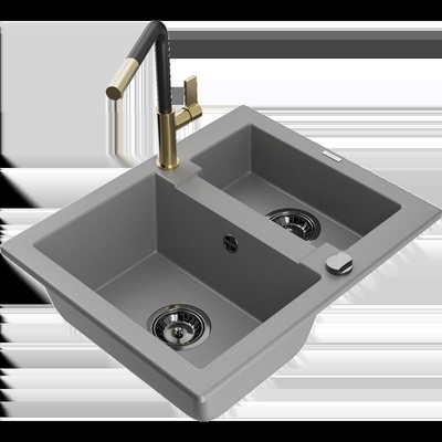 Carlos гранитна мивка с 1, 5 камери и кухненски смесител Flora, сива - 6518-71-670401-57-B (6518-71-670401-57-B)