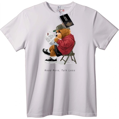 NOONEBRAND Тениска с Мечка, Четяща Вестник - M, White