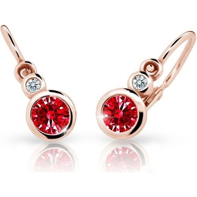 Danfil dětské náušnice C1984 z růžového zlata s kamínkem Ruby Dark zapínání brizura