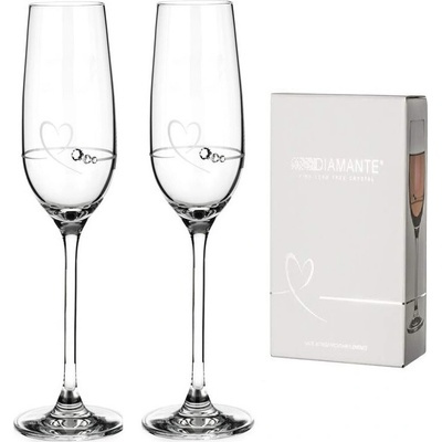Diamante poháre na Šampanské so Swarovski kryštálmi Petit Heart 2 x 150 ml