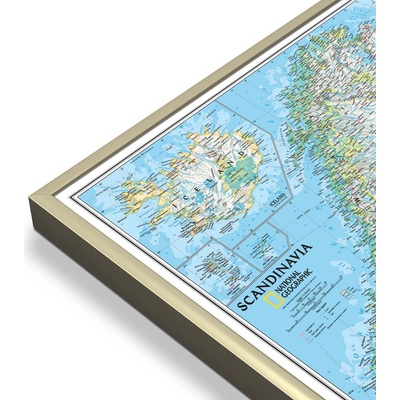 National Geographic Skandinávie a Island - nástěnná mapa Classic 60 x 75 cm Varianta: mapa v hliníkovém rámu, Provedení: zlatý matný rám