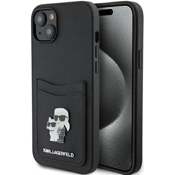 KARL LAGERFELD Кейс Karl Lagerfeld KLHCP15SSAPKCNPK за iPhone 15 6.1"", черен / черен, твърд, Saffiano Cardslot Karl&Choupette Metal Pin (KXG0075334)