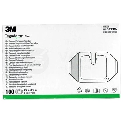 3M Tegaderm Film 1623W Transparentné krytie s rámom 6 x 7 cm 100 ks