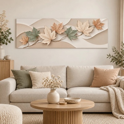 Obraz na plátně - Dotek javorových listů FeelHappy.cz Rozměr obrazu (Šířka x Výška): 240 x 80 cm