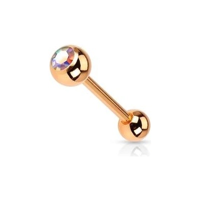 Šperky4U pozlacený piercing do jazyku duhový kamínek PJ0002-AB