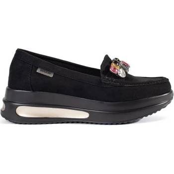 Trendy černé dámské mokasíny bez podpatku