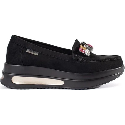 Trendy černé dámské mokasíny bez podpatku