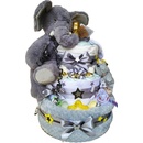 BabyDort Neutrální plenkový dort pro miminko s velkým plyšovým slonem