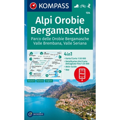 Kompass 104 Alpi Orobie, Bergamasche, Valle Brembana, V. Seriana 1:50 000 turistická mapa
