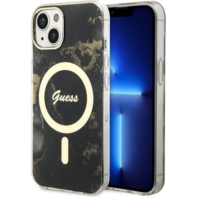 GUESS iPhone 14 Plus 6, 7" черен твърд калъф Golden Marble MagSafe (GUHMP14MHTMRSK)