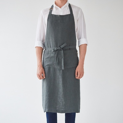 Linentales Lněná kuchyňská zástěra 100x100 cm Chef Forest Green