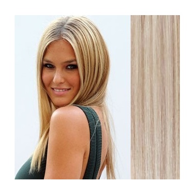 Vlasy pre metódu Pu Extension / Tapex / Tape Hair / Tape IN 60cm - platina / svetlo hnedá