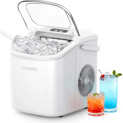 Ice cube machine, small ice cube machine, 9 ice cubes in 6 minutes, self-cleaning ice cube machine, with carrying handle and ice basket, 12 kg/day, suitable for kitchen, home, camping, RV, white - B0DG8Q7R6B