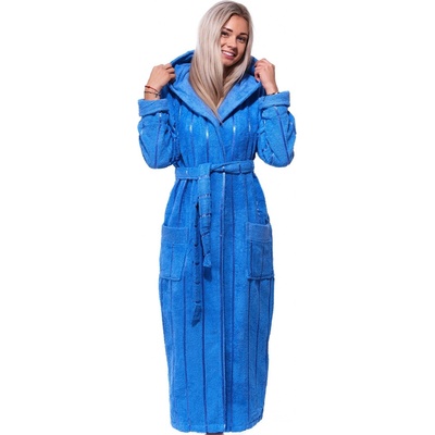Luxusní dlouhý župan s kapucí pro ženu 1ZF3068 modrá – Zboží Dáma